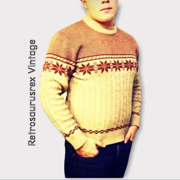 VINTAGE men’s snowflake winter pullover sweater size large - Picture 1 of 4